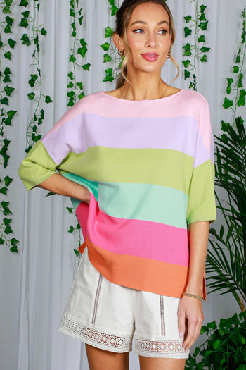 Vine & Love Color Block Lightweight Sweater Top in Multi