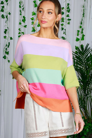 Vine & Love Color Block Lightweight Sweater Top in Multi