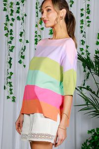 Vine & Love Color Block Lightweight Sweater Top in Multi ON ORDER