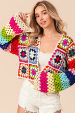 Load image into Gallery viewer, BiBi CROPPED Open Front Crochet Granny Square Cardigan in Ivory Multi
