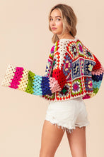 Load image into Gallery viewer, BiBi CROPPED Open Front Crochet Granny Square Cardigan in Ivory Multi
