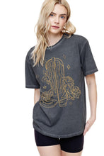 Load image into Gallery viewer, &quot;Puff&quot; Cowboy Boots &amp; Rose Graphic Tee in Black
