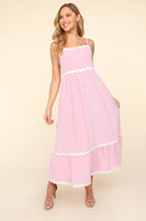 Haptics Solid Color Maxi Dress with Contrasting Ric Rac Trim in Lilac FINAL SALE