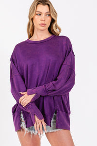 Sewn+Seen Oversized Top with Slit Details in Purple Shirts & Tops Sewn+Seen   