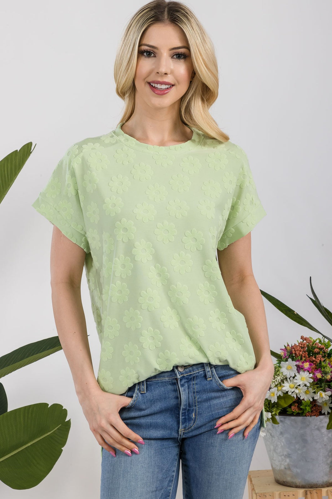 Celeste Textured Daisy Top in Sage