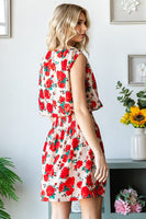 First Love Sleeveless Floral Print Mini Dress in Red/Beige