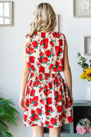 First Love Sleeveless Floral Print Mini Dress in Red/Beige