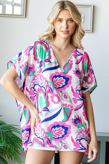 First Love Floral Print Poncho Top in Pink Multi FINAL SALE