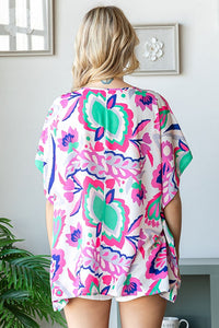 First Love Floral Print Poncho Top in Pink Multi