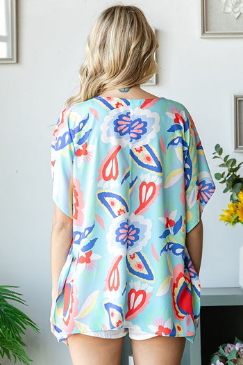 First Love Floral Print Poncho Top in Blue Multi FINAL SALE