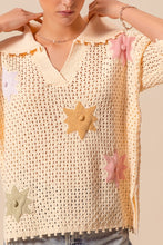 Load image into Gallery viewer, So Me Open Knit Sweater Top with Flowers in Oatmeal
