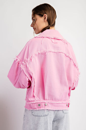 ee:some Mineral Washed Distressed Denim Jacket in Bubble Pink