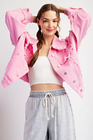 ee:some Mineral Washed Distressed Denim Jacket in Bubble Pink