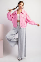 ee:some Mineral Washed Distressed Denim Jacket in Bubble Pink