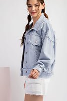 ee:some Mineral Washed Distressed Denim Jacket in Pale Blue