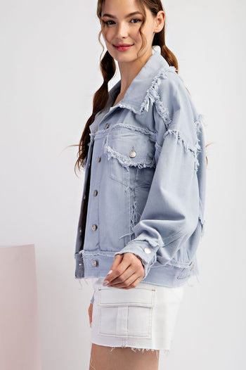 ee:some Mineral Washed Distressed Denim Jacket in Pale Blue
