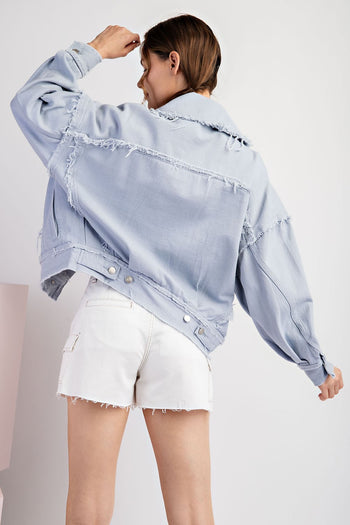 ee:some Mineral Washed Distressed Denim Jacket in Pale Blue
