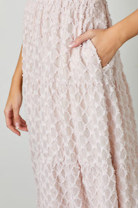Polagram Textured Wrapped Bodice Midi Dress in Light Pink
