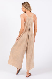 Sewn+Seen Mineral Washed Scuba Jumpsuit in Taupe