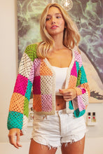 Load image into Gallery viewer, BiBi Checkered Pattern Open Front Cardigan in Oatmeal Multi
