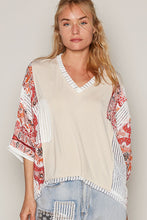 Load image into Gallery viewer, POL Oversized Contrasting Pattern Top in Oatmeal Shirts &amp; Tops POL Clothing   
