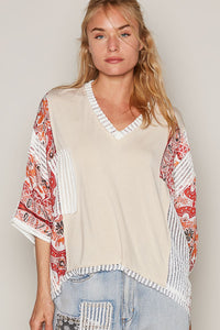 POL Oversized Contrasting Pattern Top in Oatmeal Shirts & Tops POL Clothing   