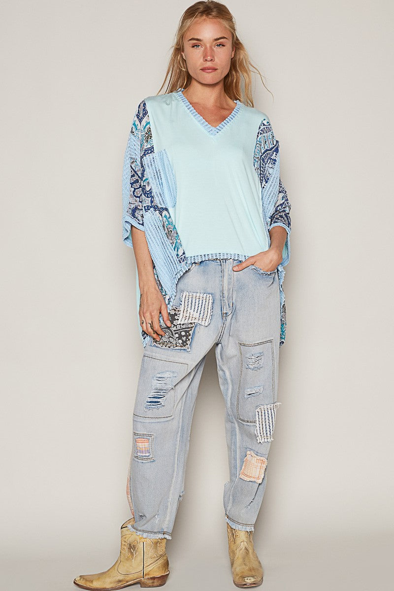 POL Oversized Contrasting Pattern Top in Soda Candy Shirts & Tops POL Clothing   