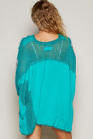 POL Oversized Contrasting Pattern Top in Tropical Peacock