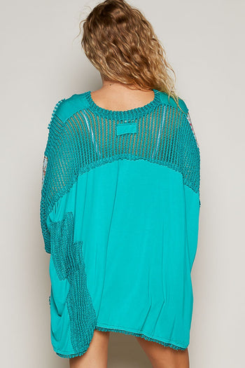 POL Oversized Contrasting Pattern Top in Tropical Peacock