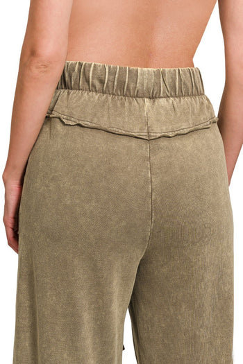 Acid Washed Exposed Seam Flare Hem Pants in Mocha Pants Zenana   