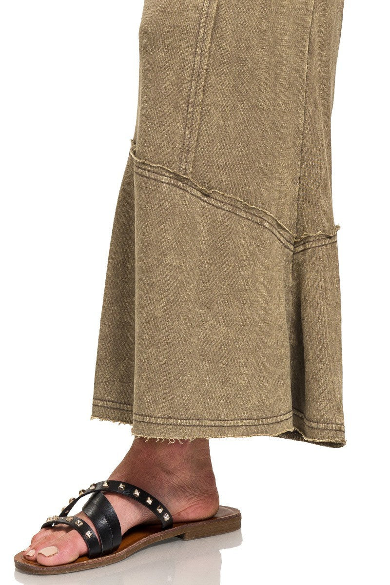 Acid Washed Exposed Seam Flare Hem Pants in Mocha – June Adel