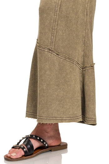 Acid Washed Exposed Seam Flare Hem Pants in Mocha Pants Zenana   