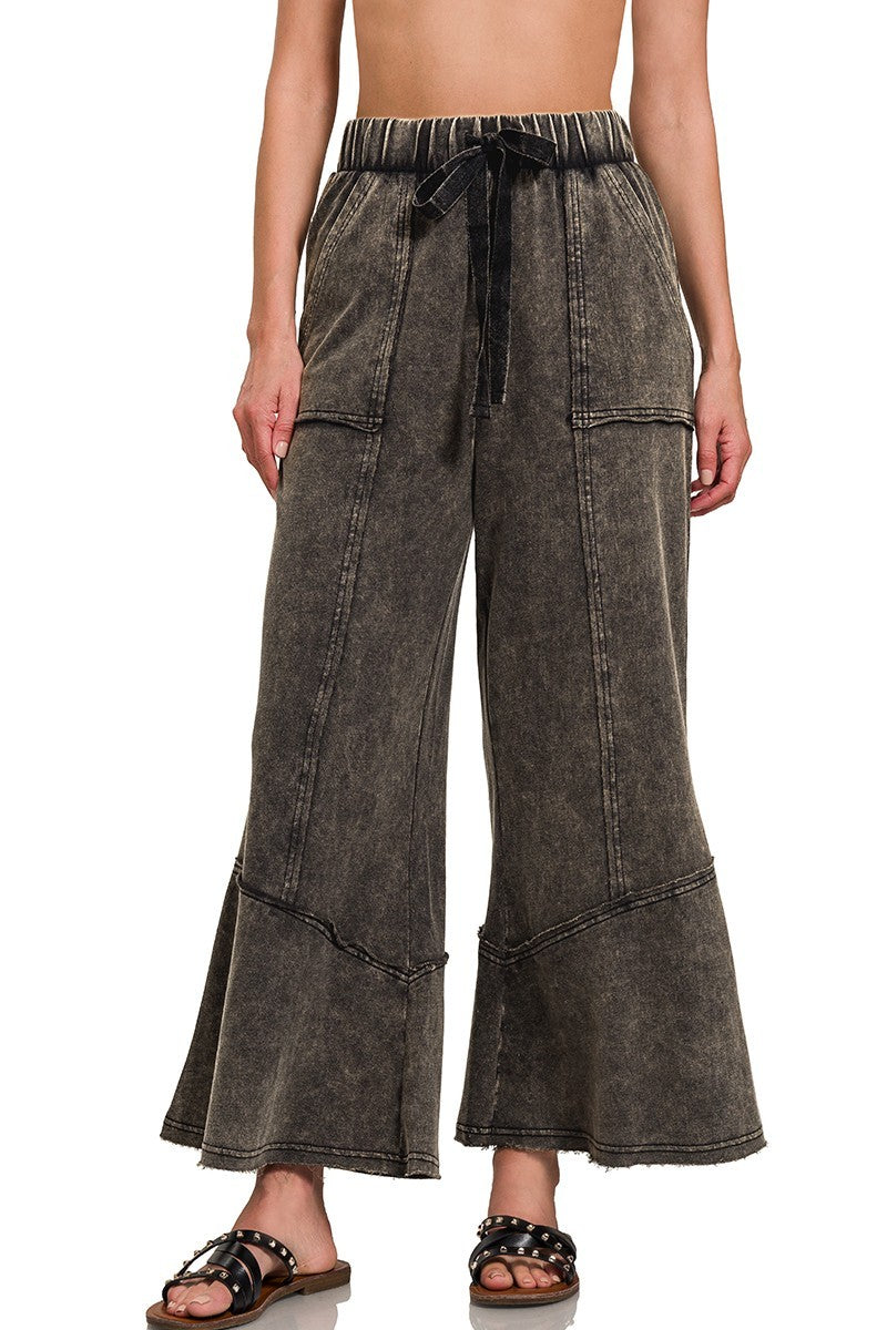Acid Washed Exposed Seam Flare Hem Pants in Ash Black – June Adel