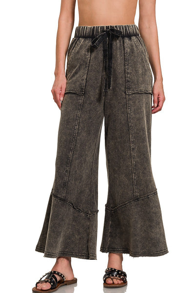 Acid Washed Exposed Seam Flare Hem Pants in Ash Black – June Adel