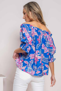 Hailey & Co On or Off the Shoulder Printed Top in Blue