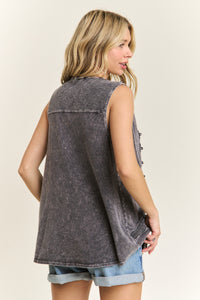 J.Her Mineral Washed Floral Trim Tank Top in Ashed Black