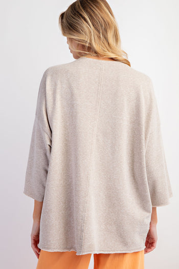 Easel Solid Color Top with Stripe Pattern Peace Sign Patch in Oatmeal