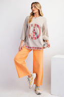 Easel Solid Color Top with Stripe Pattern Peace Sign Patch in Oatmeal