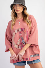 Load image into Gallery viewer, Easel Solid Color Top with Stripe Pattern Peace Sign Patch in Dried Rose
