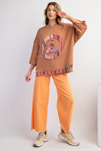 Load image into Gallery viewer, Easel Solid Color Top with Stripe Pattern Peace Sign Patch in Camel
