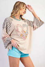 Load image into Gallery viewer, Easel Cotton Terry Knit Top with Heart Patch in Oatmeal
