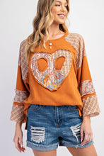 Load image into Gallery viewer, Easel Cotton Terry Knit Top with Heart Patch in Camel
