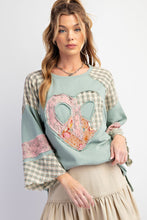 Load image into Gallery viewer, Easel Cotton Terry Knit Top with Heart Patch in Dusty Sage
