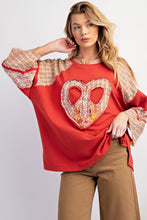 Load image into Gallery viewer, Easel Cotton Terry Knit Top with Heart Patch in Crimson
