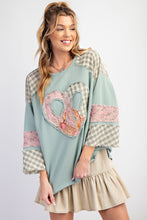 Load image into Gallery viewer, Easel Cotton Terry Knit Top with Heart Patch in Dusty Sage
