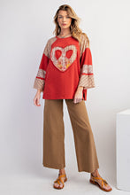 Load image into Gallery viewer, Easel Cotton Terry Knit Top with Heart Patch in Crimson
