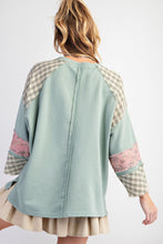 Load image into Gallery viewer, Easel Cotton Terry Knit Top with Heart Patch in Dusty Sage
