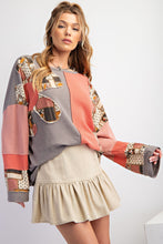 Load image into Gallery viewer, Easel Color Block Thermal Top with Daisy Patch in Coral Combo
