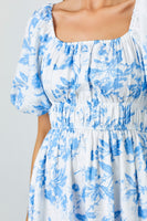 Polagram Textured Floral Print Midi Dress in Blue