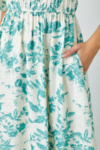 Polagram Textured Floral Print Midi Dress in Teal
